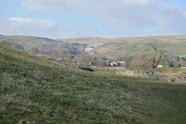 Malham village and Malham Cove seen from above